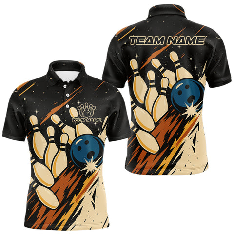 Maxcorners Retro Black galaxy Mens Bowling Polo, Quarter Zip shirts custom vintage bowling team league jerseys LM2608