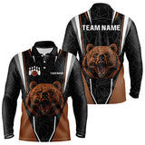 Maxcorners Personalized Bear Bowling Polo, Quarter Zip Shirts For Men, Bear Bowling Team Brown League Jersey LM2707