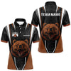 Maxcorners Personalized Bear Bowling Polo, Quarter Zip Shirts For Men, Bear Bowling Team Brown League Jersey LM2707