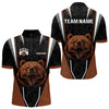 Maxcorners Personalized Bear Bowling Polo, Quarter Zip Shirts For Men, Bear Bowling Team Brown League Jersey LM2707