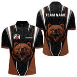 Maxcorners Personalized Bear Bowling Polo, Quarter Zip Shirts For Men, Bear Bowling Team Brown League Jersey LM2707