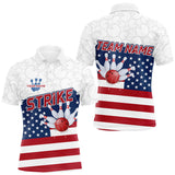 Maxcorners Personalized American Flag Strike Bowling Polo, 1/4 Zip Shirts For Men, Patriotic Bowling Team Jersey LM2707