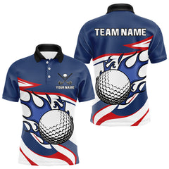 Maxcorners Red, White and Blue Flame golf ball Mens Golf polo shirts Custom patriotic Golf Outfit For Mens LM0706