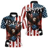 Maxcorners American Flag Eagle Bowling Polo, Quarter Zip Shirts For Men Custom Patriotic Team Bowling Jersey  MT2808