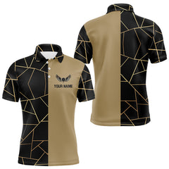 Maxcorners Black and Gold pattern Mens Golf polo shirts custom golf attire for men, golfing gifts LM0803