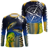 Maxcorners Personalized Mahi Mahi, Wahoo, Tuna scales blue Fishing Shirts, compass offshore tournament Shirts MT2108
