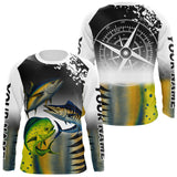 Maxcorners Personalized Mahi Mahi, Wahoo, Tuna scales black Fishing Shirts, compass offshore tournament Shirts MT2108