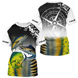 Maxcorners Personalized Mahi Mahi, Wahoo, Tuna scales black Fishing Shirts, compass offshore tournament Shirts MT2108