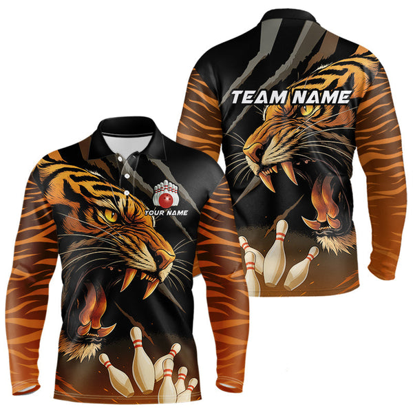Maxcorners Tiger Bowling Polo, Quarter Zip shirts For Men custom bowling team jersey, bowling uniform LM2707