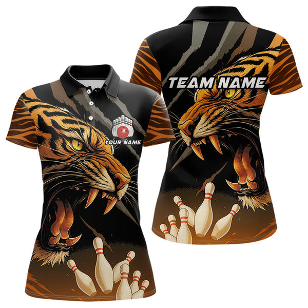 Maxcorners Tiger Bowling Polo, Quarter Zip shirts For Men custom bowling team jersey, bowling uniform LM2707