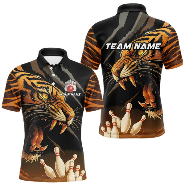 Maxcorners Tiger Bowling Polo, Quarter Zip shirts For Men custom bowling team jersey, bowling uniform LM2707