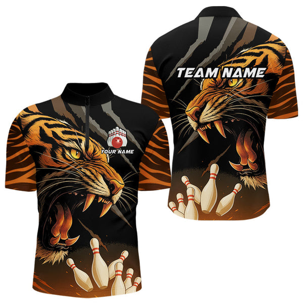 Maxcorners Tiger Bowling Polo, Quarter Zip shirts For Men custom bowling team jersey, bowling uniform LM2707