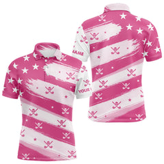Maxcorners Pink American Flag Men golf polo shirt custom patriotic golf outfits men, cool golf gifts LM2206