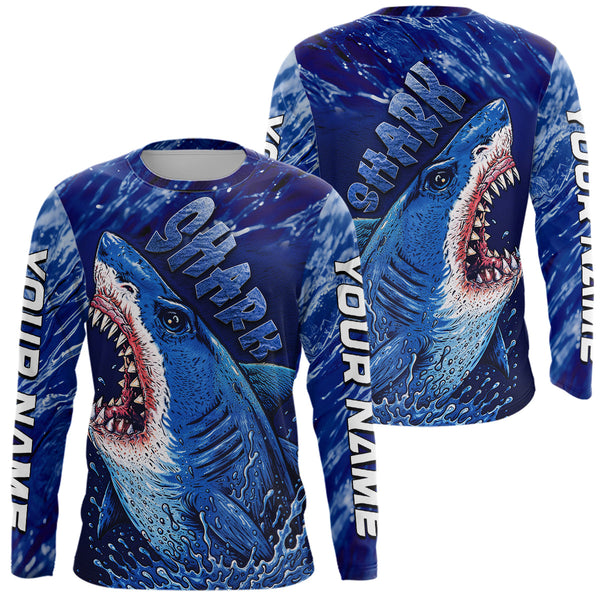 Maxcorners Blue Ocean Sea camo angry Shark fishing UV Protection shirts custom name Shark fishing jerseys MT2108