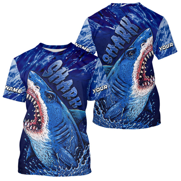 Maxcorners Blue Ocean Sea camo angry Shark fishing UV Protection shirts custom name Shark fishing jerseys MT2108