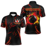 Maxcorners Black and Red Camo Mens Bowling Polo, Quarter Zip shirts custom Bowler Outfits bowling team jerseys LM1008