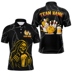 Maxcorners Bowling And Beer Custom Skull Bowling Shirts For Men, Halloween Bowling Outfits LM2408