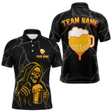 Maxcorners Golf and beer Mens golf polo shirt Custom black and gold skull mens golf attire Halloween golf outfit  LM2408