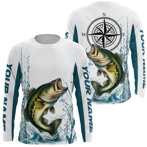 Maxcorners Largemouth Bass fishing compass Custom name sun protection Bass fishing tournament shirts LM0409