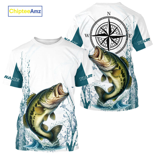 Maxcorners Largemouth Bass fishing compass Custom name sun protection Bass fishing tournament shirts LM0409