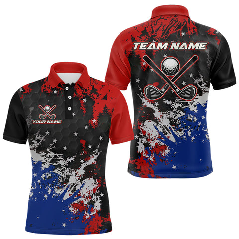 Maxcorners Red, White and Blue Golf Polo shirts for Men Custom Patriotic Gift For Golfers, Mens golf outfit LM0409