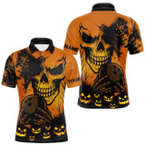 Maxcorners Custom Skull Bowling Jerseys For Men Bowling Team Polo, Quarter Zip Shirts Halloween Outfits NQS TU0809