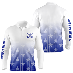 Maxcorners Personalized blue stars pattern white golf polos shirts for men custom gifts for the golfer