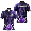 Maxcorners Purple Lightning thunder Flame Lion Bowling Polo, 1/4 Zip shirts for Men Custom bowling team jerseys LM3006