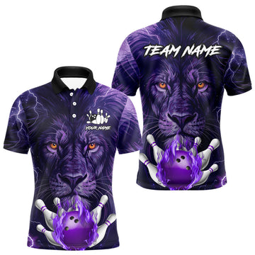 Maxcorners Purple Lightning thunder Flame Lion Bowling Polo, 1/4 Zip shirts for Men Custom bowling team jerseys LM3006