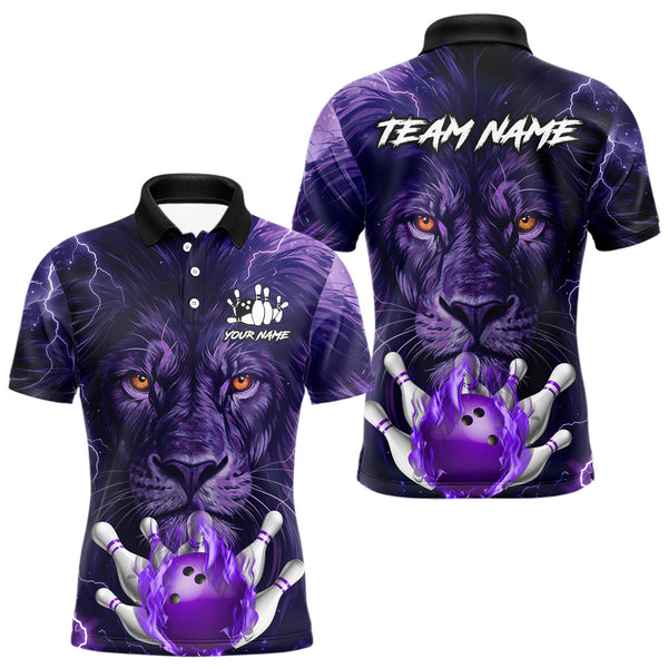 Maxcorners Purple Lightning thunder Flame Lion Bowling Polo, 1/4 Zip shirts for Men Custom bowling team jerseys LM3006