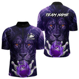 Maxcorners Purple Lightning thunder Flame Lion Bowling Polo, 1/4 Zip shirts for Men Custom bowling team jerseys LM3006