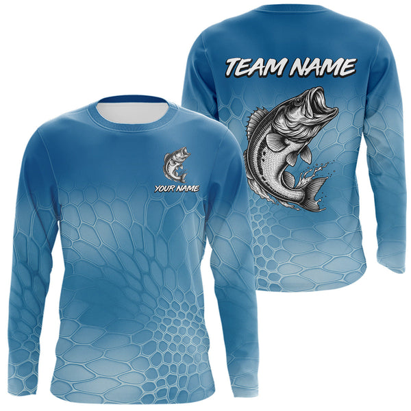 Maxcorners Blue Camo Largemouth Bass fishing sun shirts custom name Bass fishing jerseys for men, women MT2108
