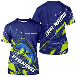 Maxcorners Mahi Mahi fishing sun protection shirts custom name blue and green fishing jerseys for team offshore MT2108
