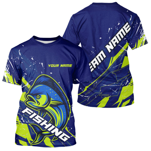 Maxcorners Mahi Mahi fishing sun protection shirts custom name blue and green fishing jerseys for team offshore MT2108