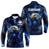 Maxcorners Mens bowling shirts Custom Eagle blue lightning thunder Bowling Team Jersey, gift for Bowlers LM2707
