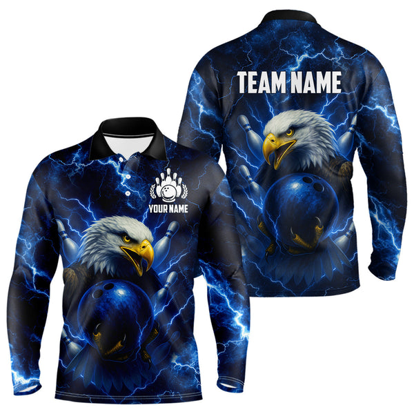 Maxcorners Mens bowling shirts Custom Eagle blue lightning thunder Bowling Team Jersey, gift for Bowlers LM2707