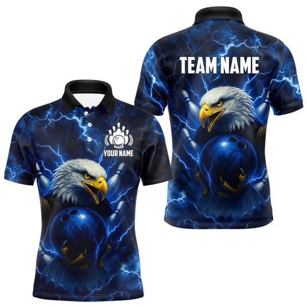 Maxcorners Mens bowling shirts Custom Eagle blue lightning thunder Bowling Team Jersey, gift for Bowlers LM2707