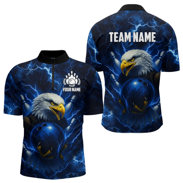 Maxcorners Mens bowling shirts Custom Eagle blue lightning thunder Bowling Team Jersey, gift for Bowlers LM2707