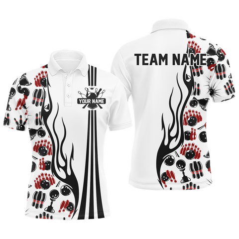 MaxCorners Bowling And Pins White Camo Customized Name 3D Polo Shirt Unisex