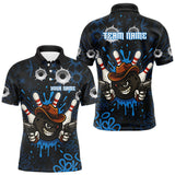 Maxcorners Funny Black and Blue Bowling Cowboy gun Men bowling polo, 1/4 zip shirts Custom bowling team jersey TU0809