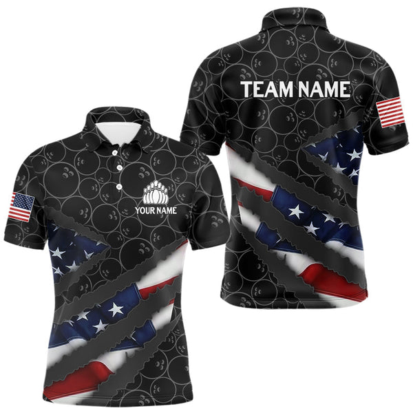 Maxcorners American Flag Mens Bowling Shirt Custom Bowling Jersey for Team Patriotic Bowlers Polo, 1/4 zip Shirt LM1008