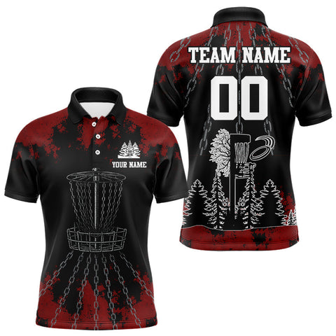 Maxcorners Black and Red Disc golf basket chain Men disc golf polo shirt custom number disc golf outfit for team LM1708