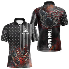 Maxcorners Black Smoke American Flag Bowling wings Shirts For Men Custom Patriotic Bowling Team League Jersey LM1109