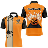 Maxcorners Orange and Black Halloween Retro Bowling Polo, 1/4 Zip Shirts For Men Custom Bowling Team Shirt MT1408
