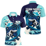 Maxcorners Custom Blue Shark Bowling Polo, Quarter Zip Shirts For Men, Personalized Shark Bowling Team Shirt MT1408