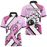 Maxcorners Personalized Pink Ribbons Camo Bowling Shirts For Men, Custom breast cancer bowling Team shirts LM2408