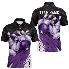 Maxcorners Custom Black And Purple Galaxy Bowling Team Polo, 1/4 Zip Shirt For Men, Personalized Bowling Jerseys LM2608
