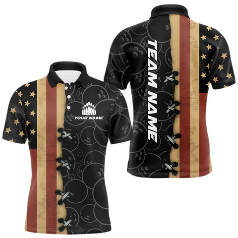Maxcorners Vintage American Flag Black Bowling Camo Retro Bowling shirts for Men Custom Team bowling jersey TU2908