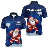 Maxcorners Custom Blue Funny Christmas Santa Bowling Polo, Quarter Zip Shirt For Men, Bowling Team League Jersey LM0910