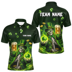 Maxcorners Funny Skull drink beer St Patrick's day Green shamrock Mens Golf Polo Shirts Custom mens golf apparel TU0501